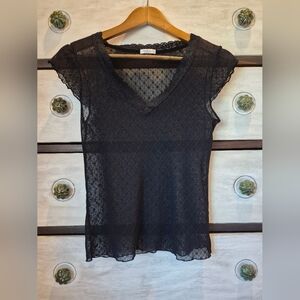 Black Lace Cap Sleeve Top